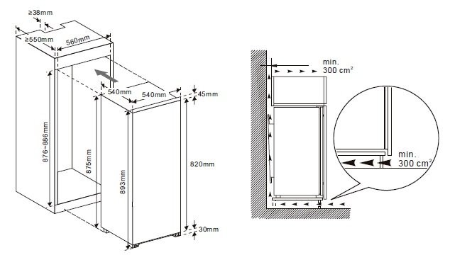 Frigo intégrable hauteur 88cm Frilec BERLIN088-4-E-040/vriesvak detail 1
