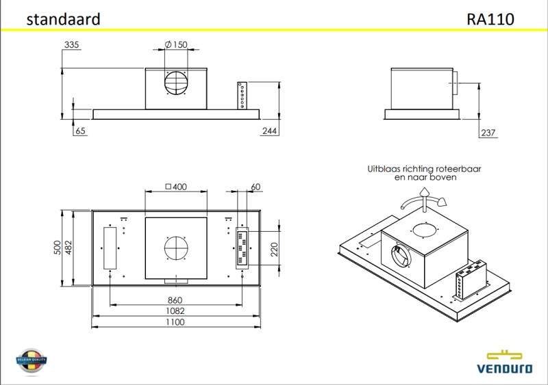 Dampkap inbouwgroep Venduro RA110-MMBLACK/RAL9005 detail 1