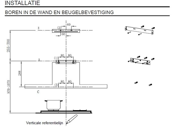 Dampkap wand/schouw Frilec DRESDEN999FKH/ inox met zwarte rand detail 4