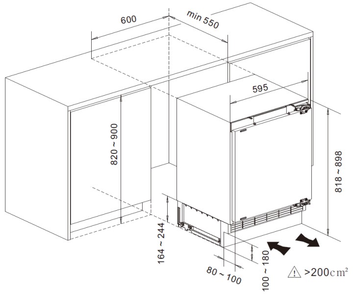 Koelkast inbouw onder werkblad Exquisit UKS140-V-FE-010D detail 2