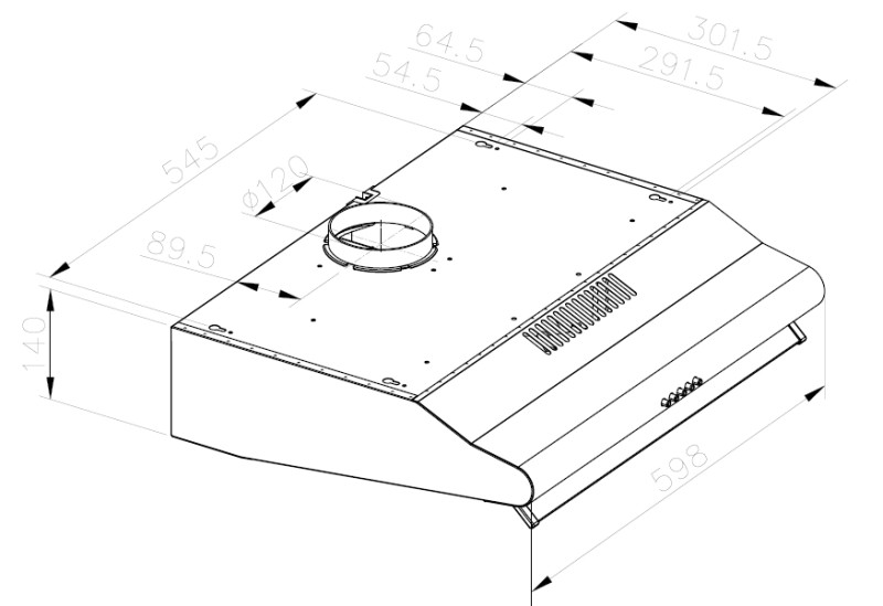 Dampkap onderbouw Exquisit UBH10-2/inox detail 1