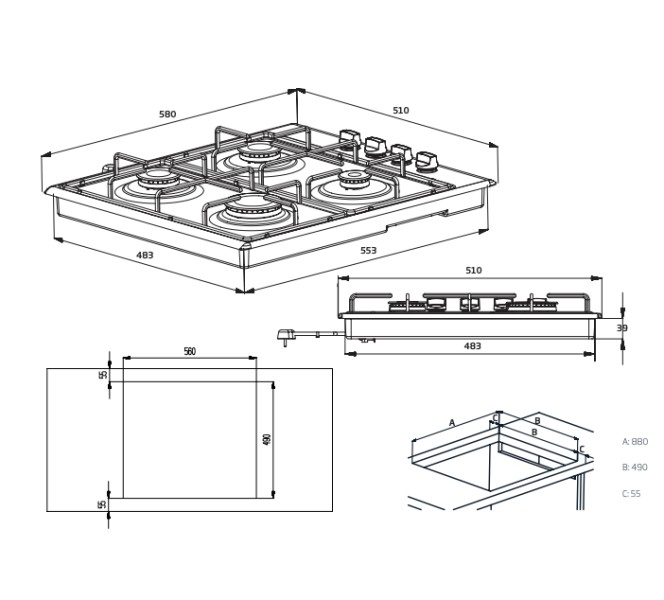 Kookplaat  gas Beko HIGG64123SX detail 3