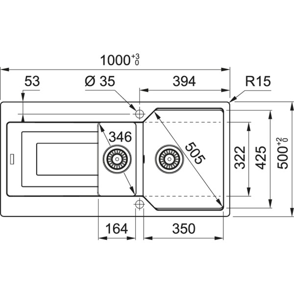 Anderhalve spoelbak Franke UBG651MW1 detail 1
