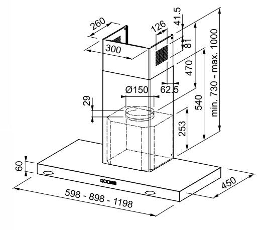 Dampkap wand/schouw Franke TALE915WBK detail 3