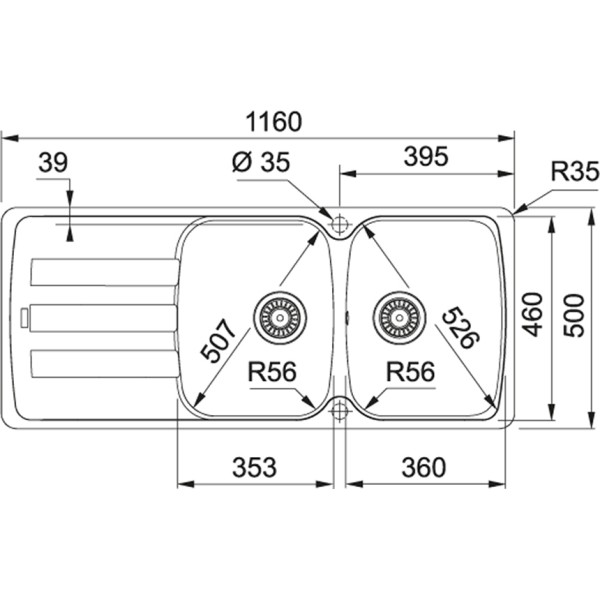 Dubbele spoelbak Franke AZG621SG1 detail 1