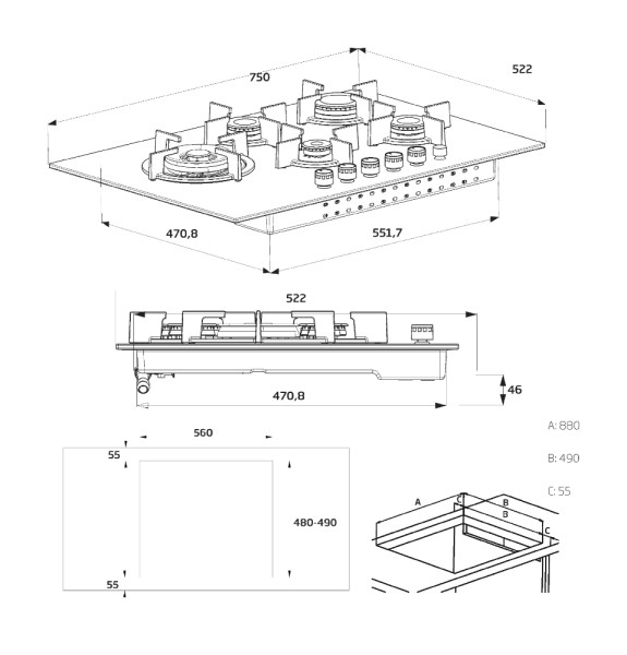 Taque de cuisson au gaz Beko HIAL75325SX detail 3