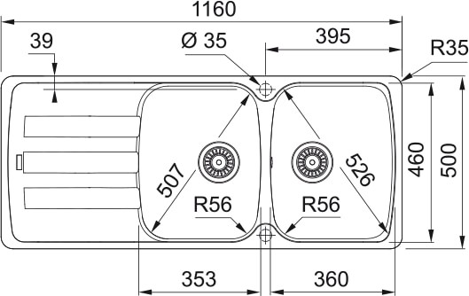 Dubbele spoelbak Franke AZG621MB1 detail 2