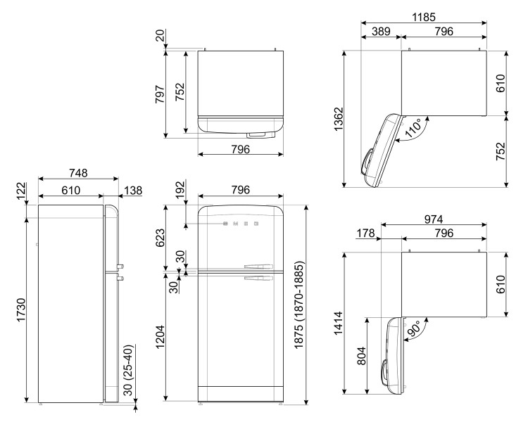 Koelvriescombinatie Smeg FAB50LBL5 detail 1