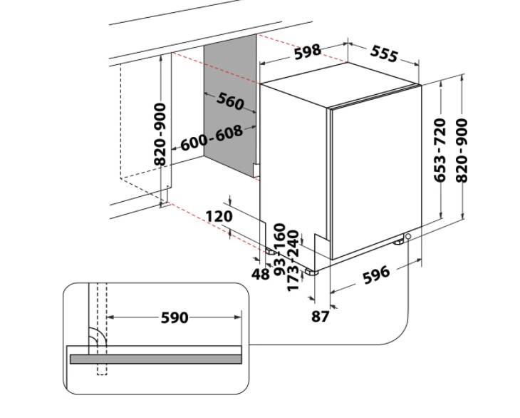 Vaatwasser volledig integreerbaar 60cm Whirlpool WIO3T133P/ detail 5