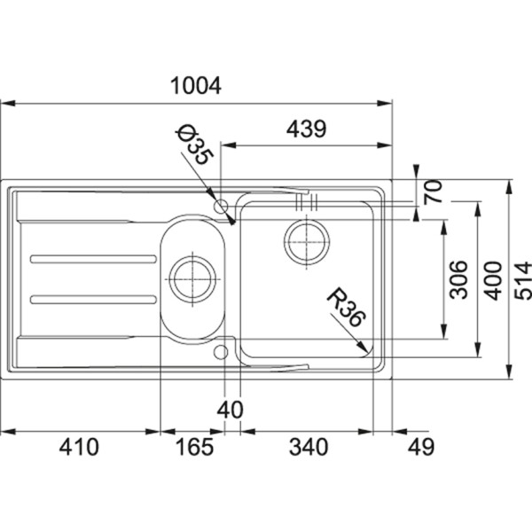 Anderhalve spoelbak Franke ANX251R1 detail 1
