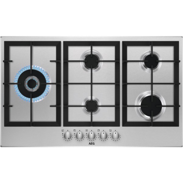 Taque de cuisson au gaz AEG HGB95522SM/+ vooraanzicht