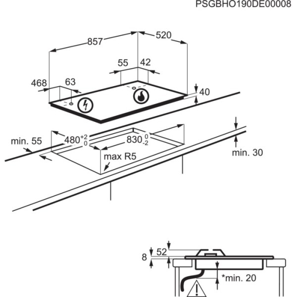 Taque de cuisson au gaz AEG HGB95522SM/+ detail 3