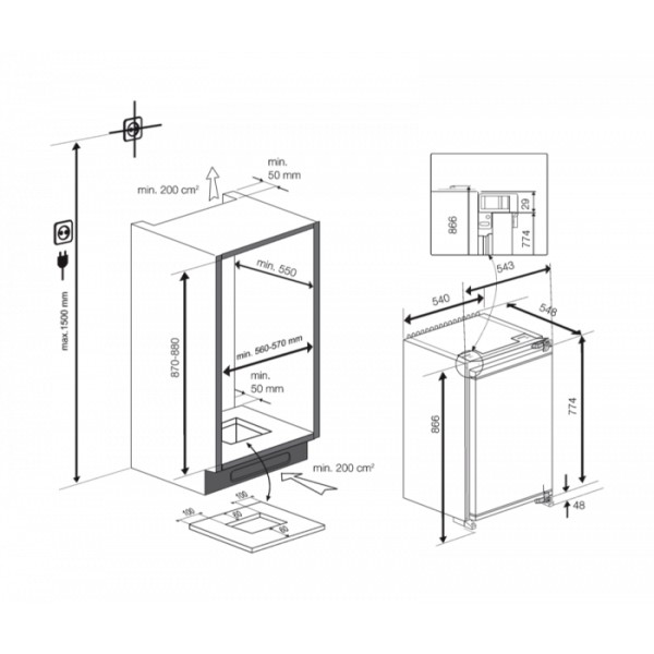 Frigo intégrable hauteur 88cm Beko B1754N detail 4