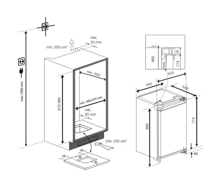 Frigo intégrable hauteur 88cm Beko B1754FN detail 3