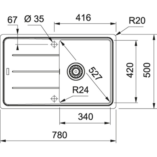 Enkele spoelbak Franke BFG611MB1 detail 1