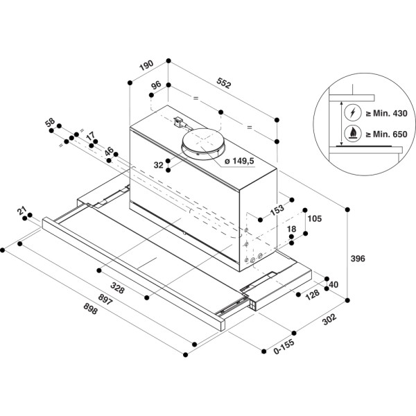 Dampkap telescopisch Whirlpool AKR4431GY detail 3