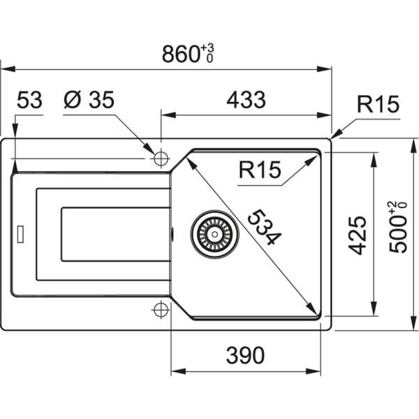Enkele spoelbak Franke UBG61186MB1 detail 1