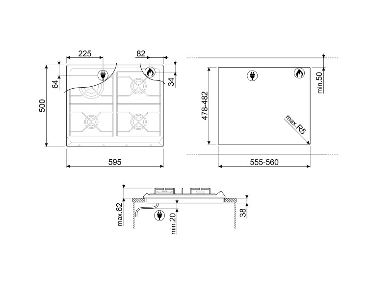 Taque de cuisson au gaz Smeg SR964NGH detail 3