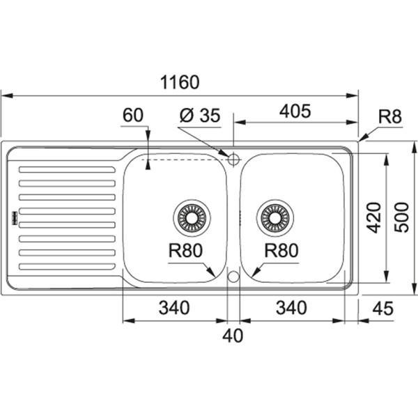 Evier 2 bassins Franke AZX6211/ACTIE detail 1