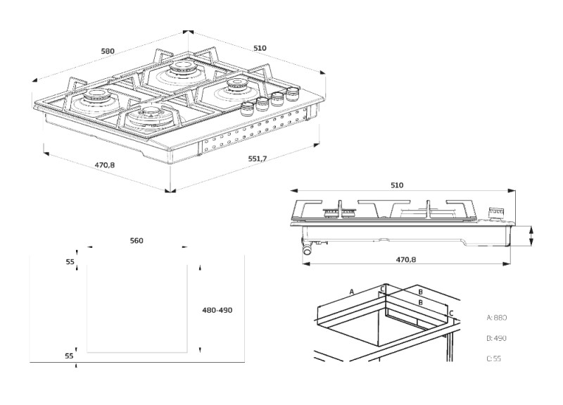 Taque de cuisson au gaz Beko HIAW64225SX detail 1