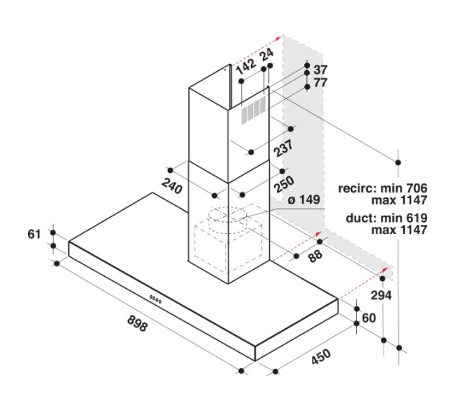 Dampkap wand/schouw Whirlpool WHBS95LMK detail 2
