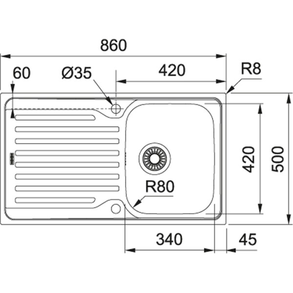 Evier 1 bassin Franke AZX6111/ACTIE detail 1