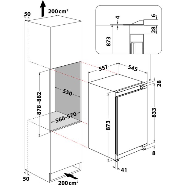 Frigo intégrable hauteur 88cm Bauknecht KSI09VF2/ nevenmerk Whirlpool detail 5
