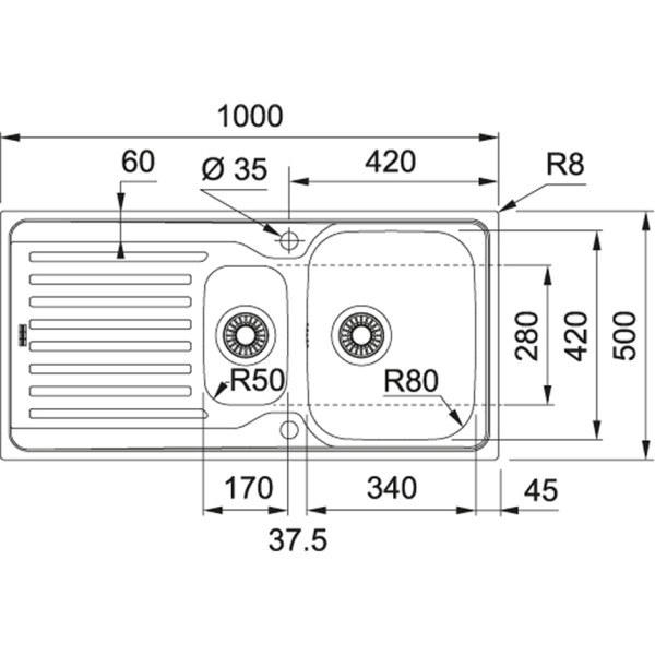 Anderhalve spoelbak Franke AZX6511/ACTIE detail 1