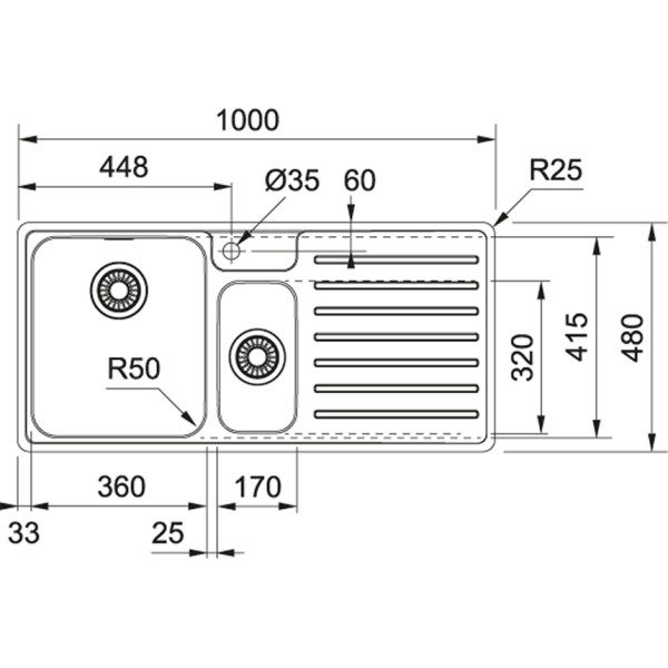 Evier 1 1/2 bassin Franke BCX251RP detail 1