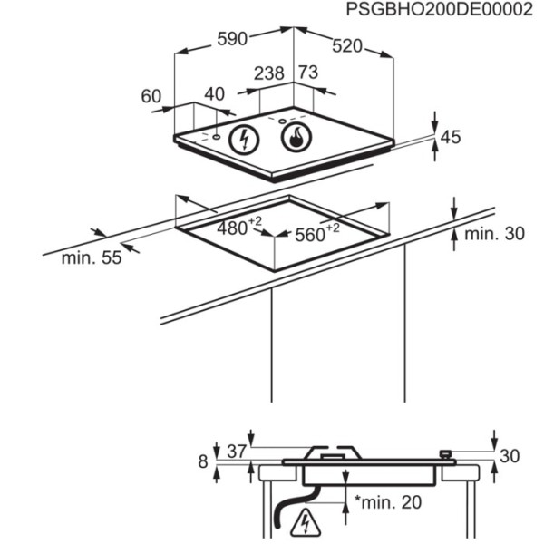 Taque de cuisson au gaz AEG HKB64420NB/+ detail 3