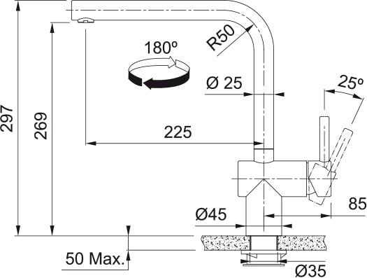 Eéngreepskraan Franke 301928 detail 3