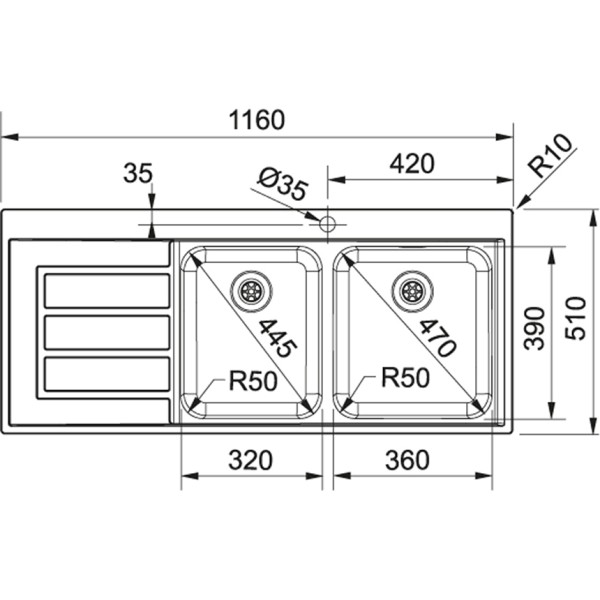 Evier 2 bassins Franke EOX221R1 detail 1