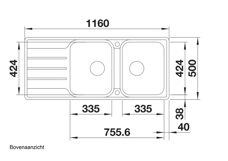 Dubbele spoelbak Blanco 523037 detail 1