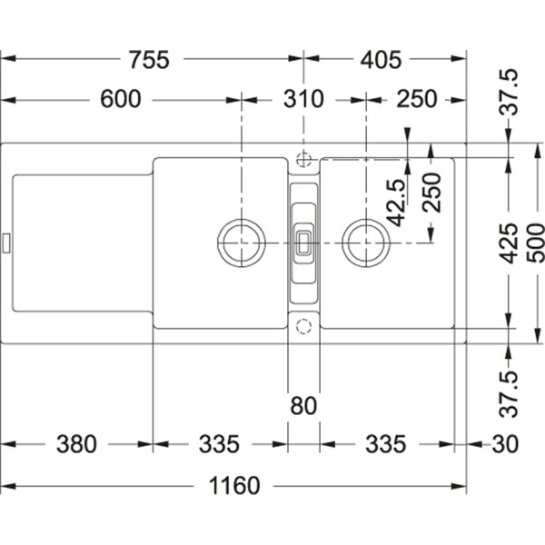 Dubbele spoelbak Franke MRG621MW1 detail 1