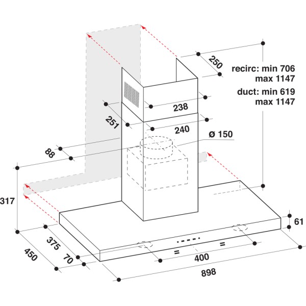 Dampkap wand/schouw Whirlpool AKR7591IX detail 5