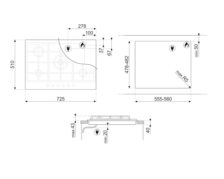 Taque de cuisson au gaz Smeg P272XGH detail 4