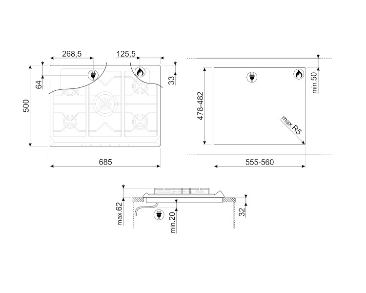 Kookplaat  gas Smeg SR975PGH detail 5