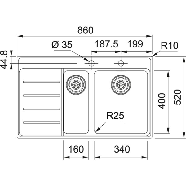 Anderhalve spoelbak Franke MYX251TLR1 detail 1