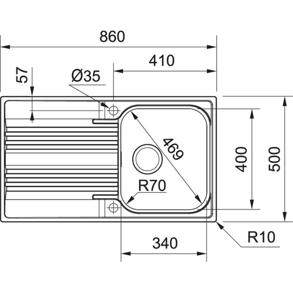 Enkele spoelbak Franke SRX6111 detail 1