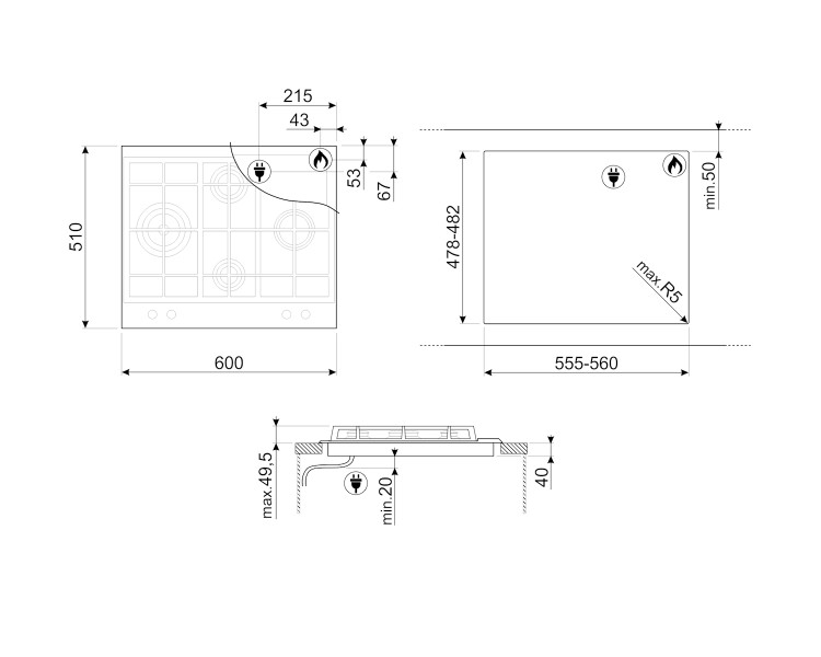 Taque de cuisson au gaz Smeg PX364L detail 5
