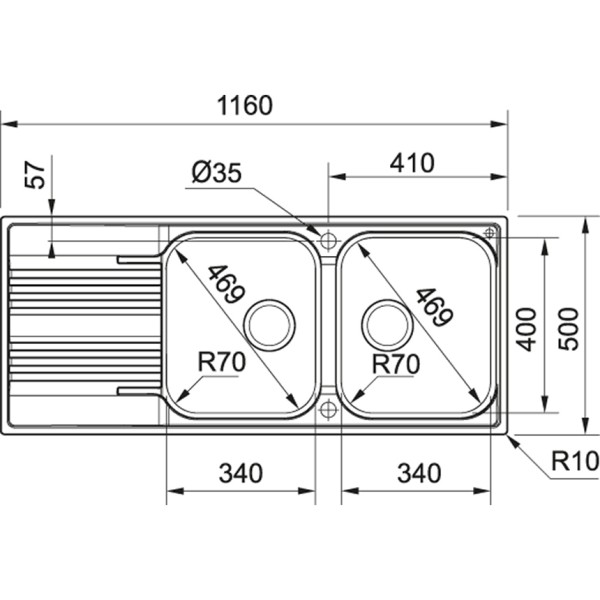 Dubbele spoelbak Franke SRX6211 detail 1