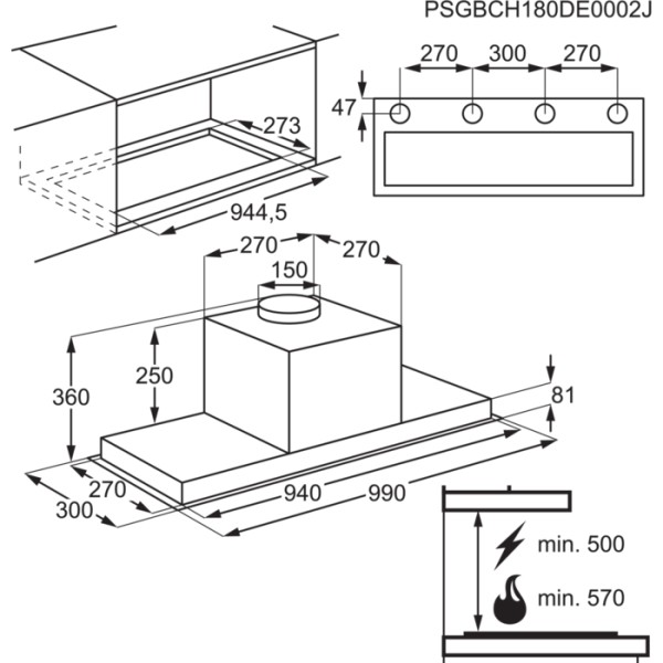 Hotte groupe aspirant AEG DGE5161HM/inox detail 2