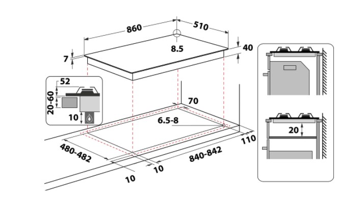 Kookplaat  gas Whirlpool GMAL9522/IXL detail 2