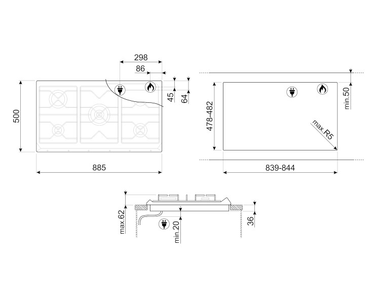 Kookplaat  gas Smeg SRV896AOGH detail 3
