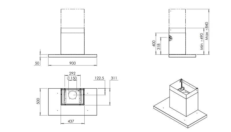 Dampkap zonder motor Venduro THINWI90ZM detail 1