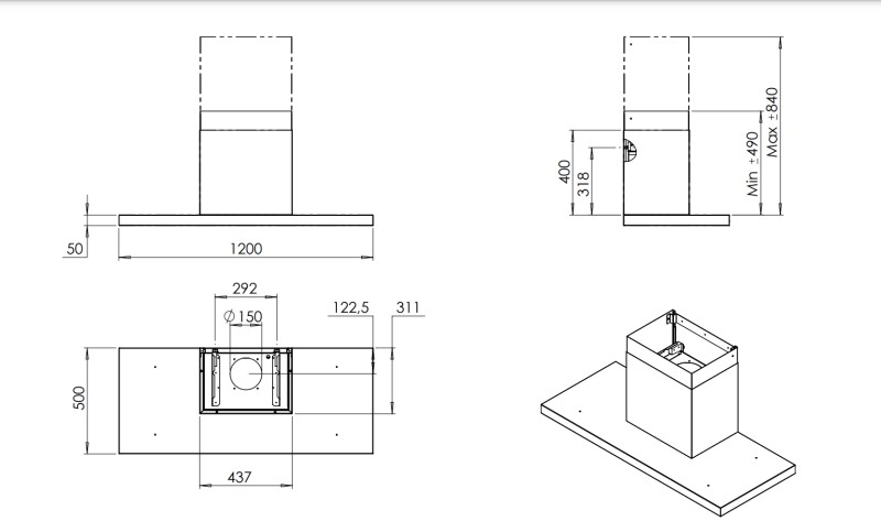 Dampkap wand/schouw Venduro THINWI120MM detail 1