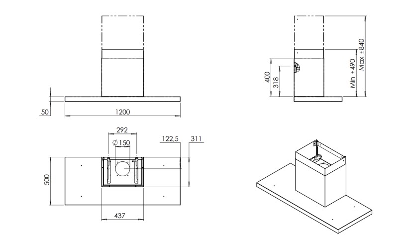Hotte aspirante sans moteur Venduro THINEI120ZM vooraanzicht