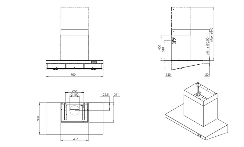 Dampkap zonder motor Venduro ARTISANWI90ZM detail 1
