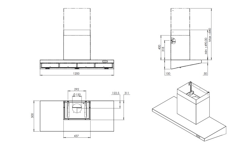 Hotte cheminée Venduro ARTISANWI120MM detail 1