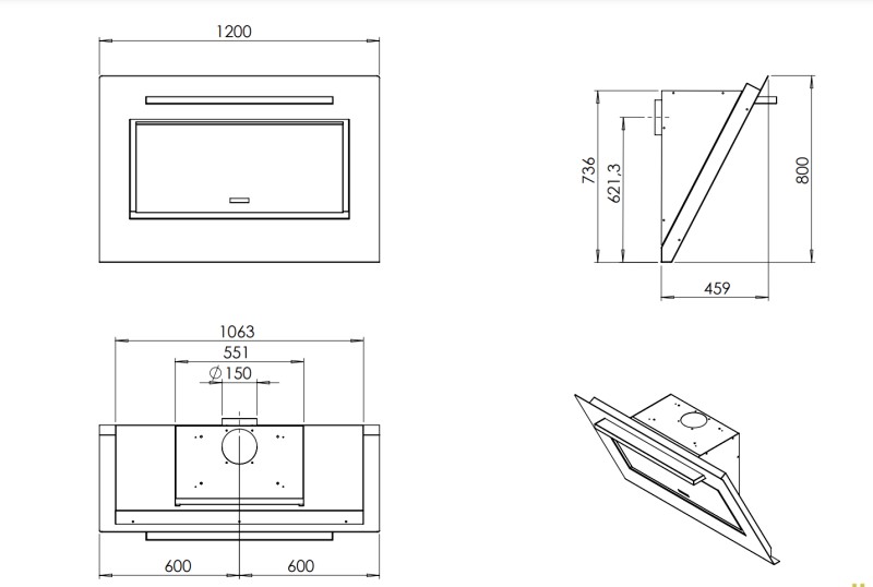 Dampkap zonder motor Venduro AXIS1WI120ZM detail 1